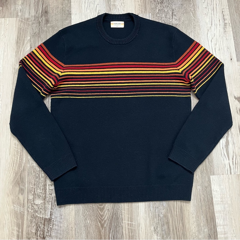 Marine Layer Archive Sweater Mens Small Pullover Navy Colorful Stripes